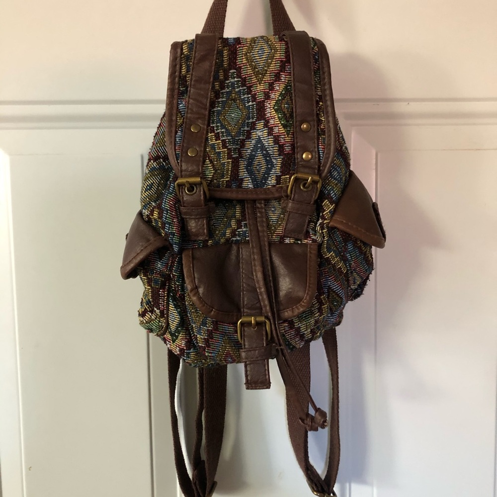 Vintage Style Brown Leather Mini Backpack
